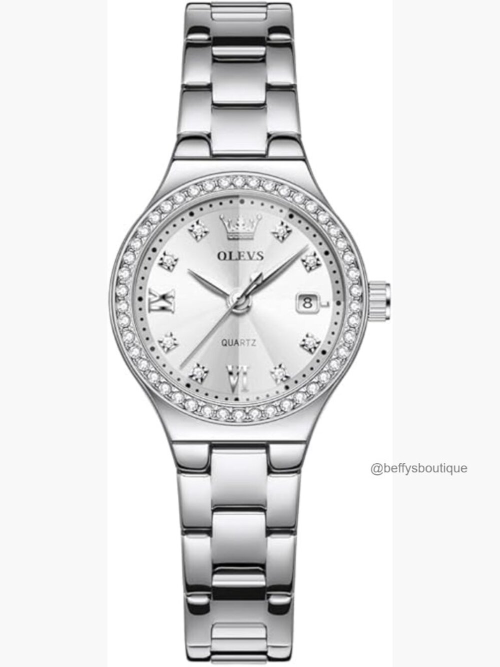 Luxury Diamond Watch Stainless Steel Quartz Waterproof Elegant Date